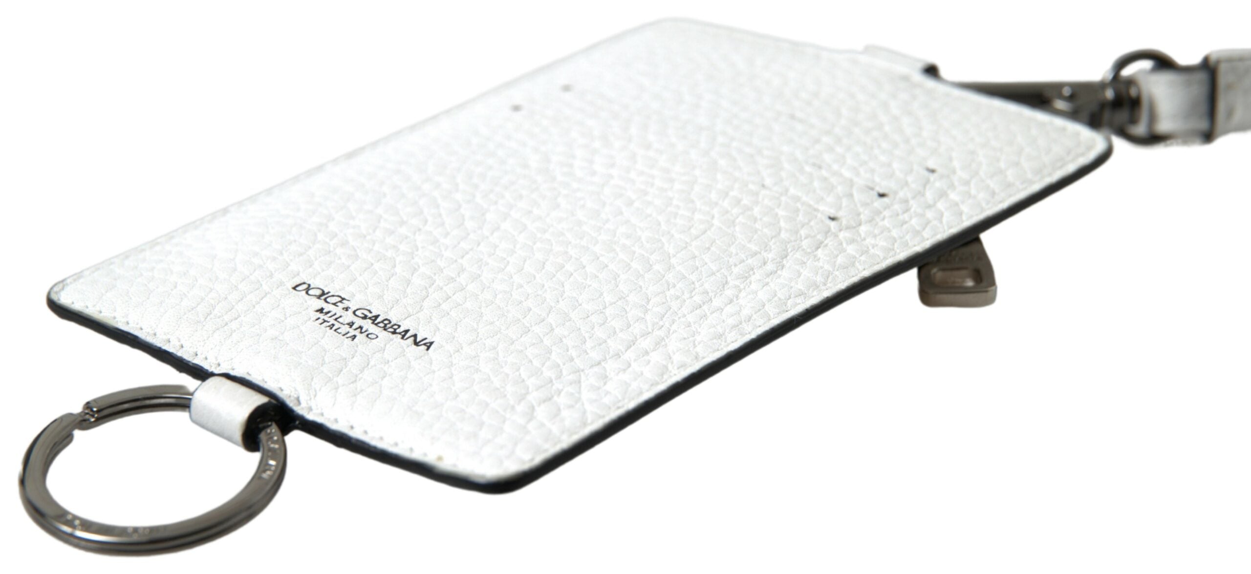 Dolce &amp; Gabbana White Leather Lanyard Logo Card Holder Men Wallet