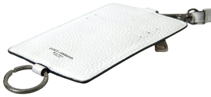 Dolce &amp; Gabbana White Leather Lanyard Logo Card Holder Men Wallet