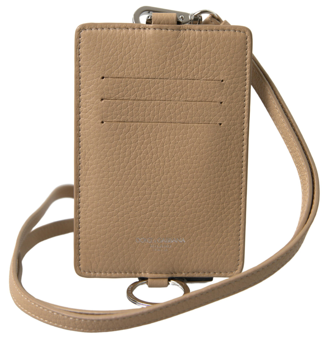 Dolce &amp; Gabbana Beige Leather Lanyard Logo Card Holder Men Wallet