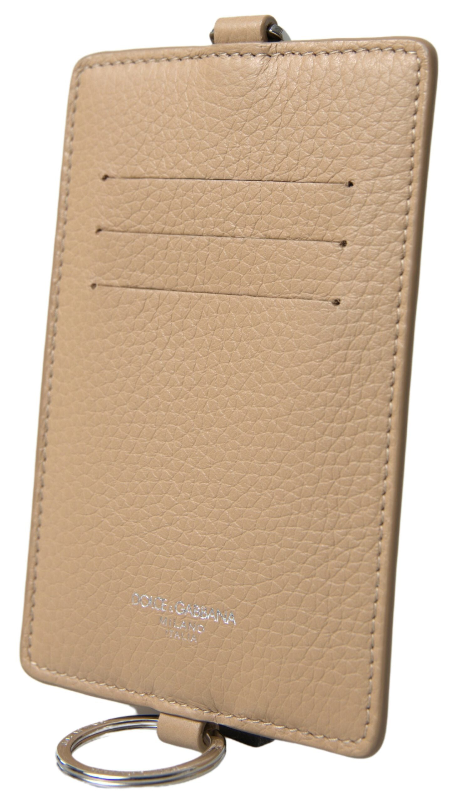 Dolce &amp;amp; Gabbana Beige Läderkorthållare Med Logotyp Herrplånbok