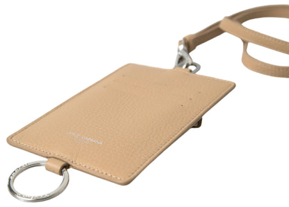 Dolce &amp;amp; Gabbana Beige Läderkorthållare Med Logotyp Herrplånbok