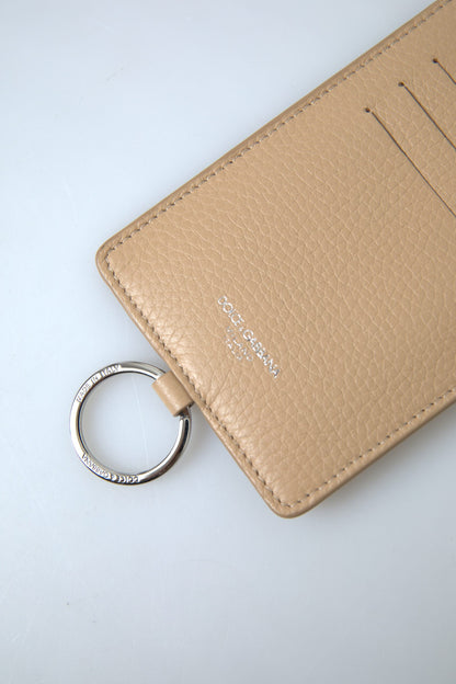 Dolce &amp;amp; Gabbana Beige Läderkorthållare Med Logotyp Herrplånbok