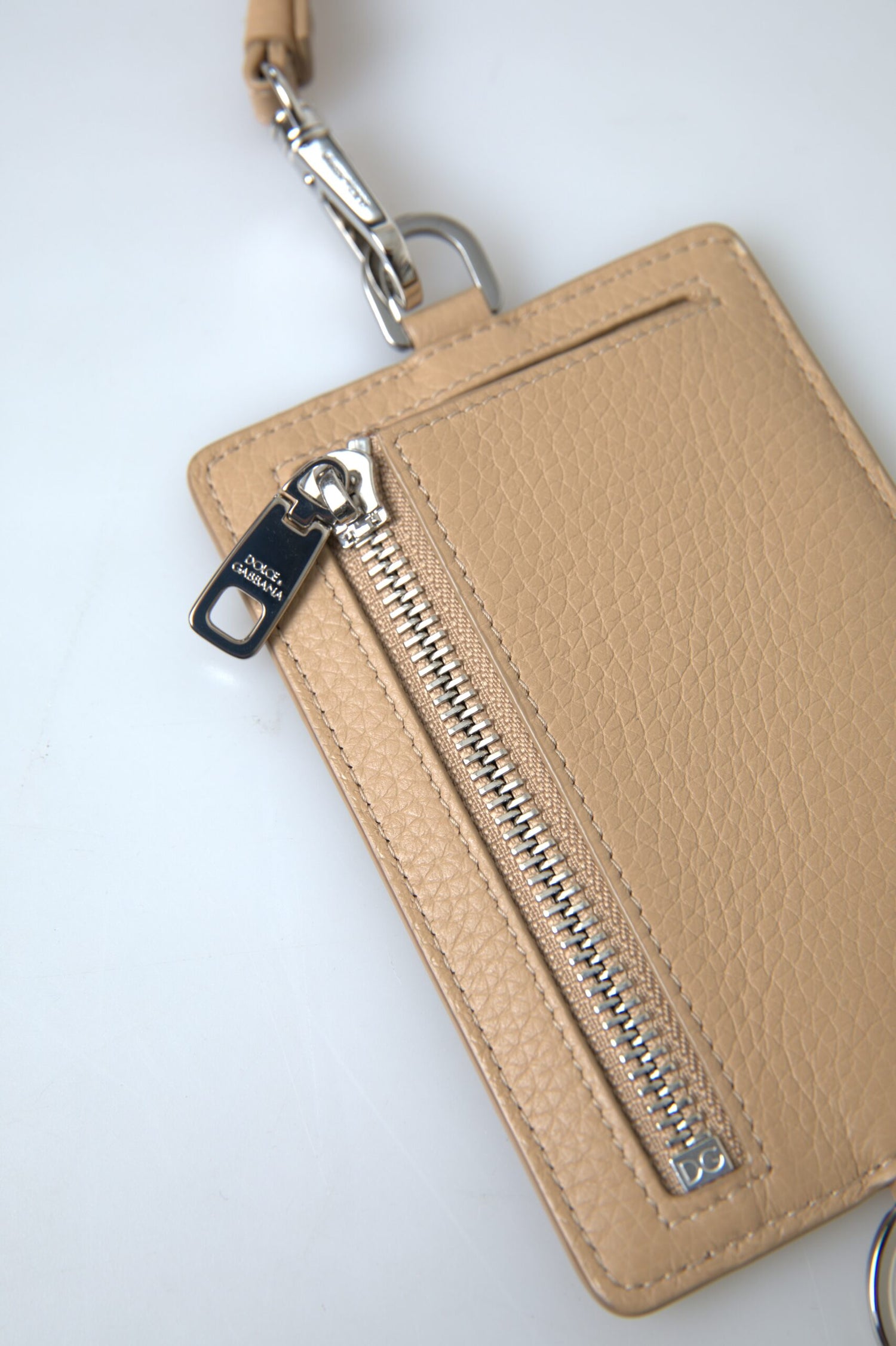 Dolce &amp;amp; Gabbana Beige Läderkorthållare Med Logotyp Herrplånbok