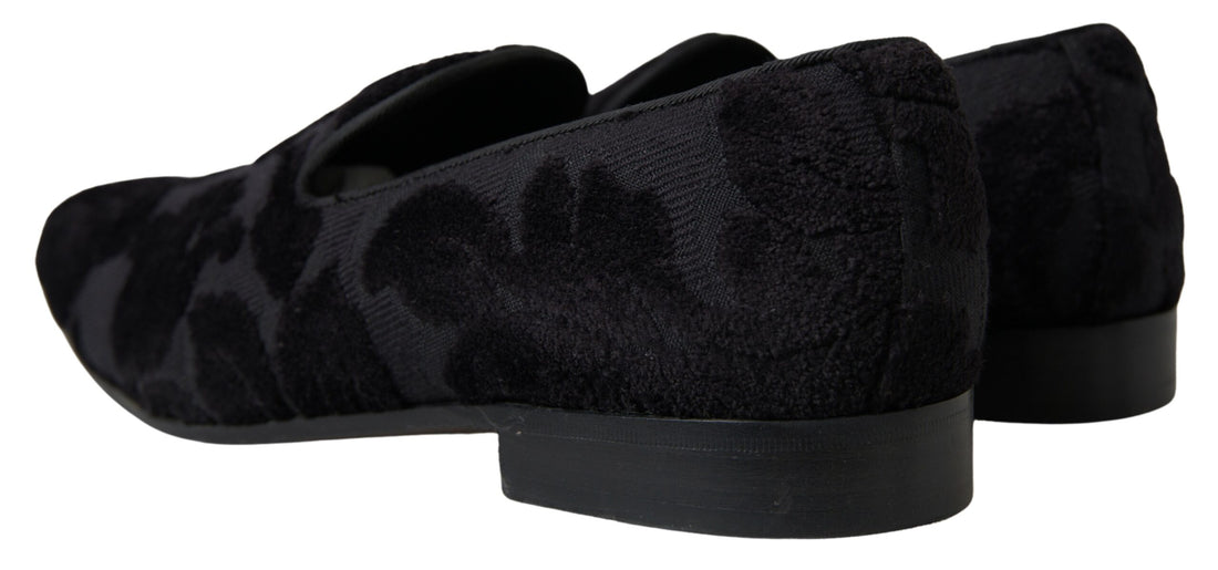 Dolce &amp; Gabbana Black Brocade Loafers Formal Shoes