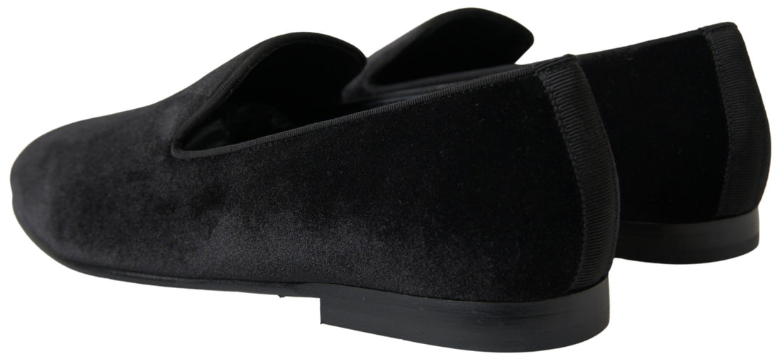 Dolce &amp; Gabbana Black Velvet Loafers Formal Shoes