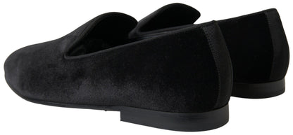 Dolce &amp; Gabbana Black Velvet Loafers Formal Shoes