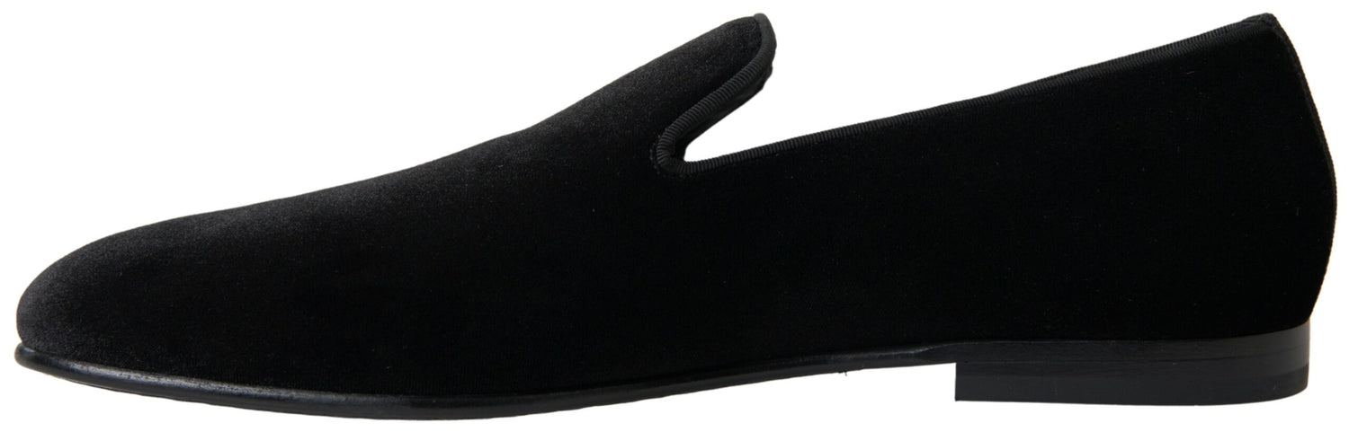 Dolce &amp; Gabbana Black Velvet Loafers Formal Shoes