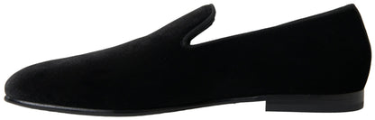 Dolce &amp; Gabbana Black Velvet Loafers Formal Shoes