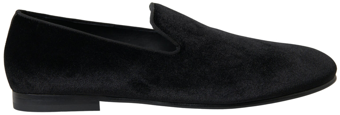 Dolce &amp; Gabbana Black Velvet Loafers Formal Shoes