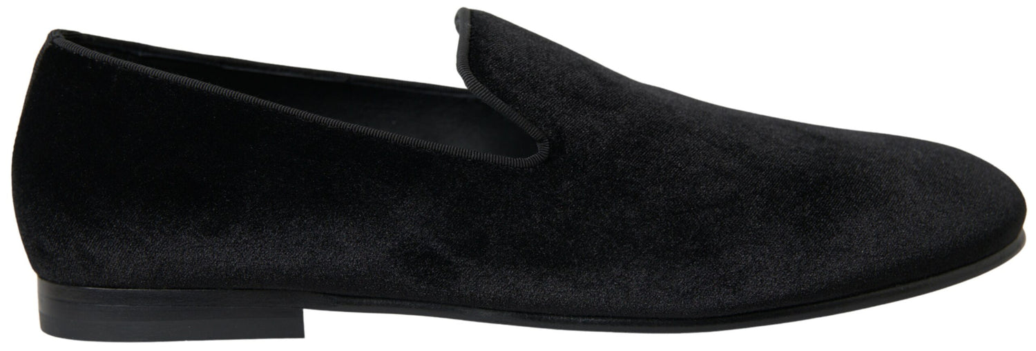Dolce &amp; Gabbana Black Velvet Loafers Formal Shoes