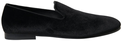 Dolce &amp; Gabbana Black Velvet Loafers Formal Shoes