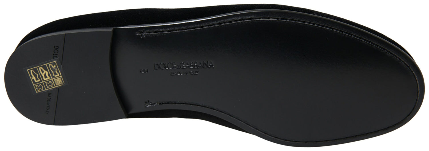 Dolce &amp; Gabbana Black Velvet Loafers Formal Shoes