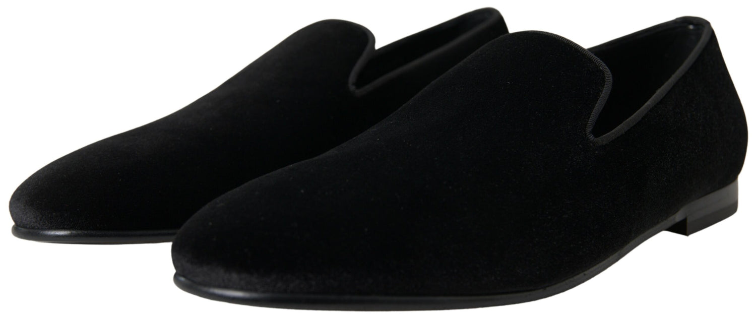 Dolce &amp; Gabbana Black Velvet Loafers Formal Shoes