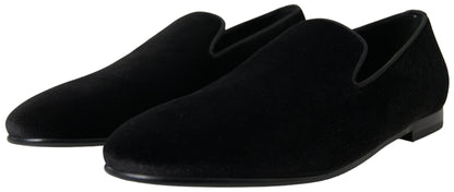 Dolce &amp; Gabbana Black Velvet Loafers Formal Shoes