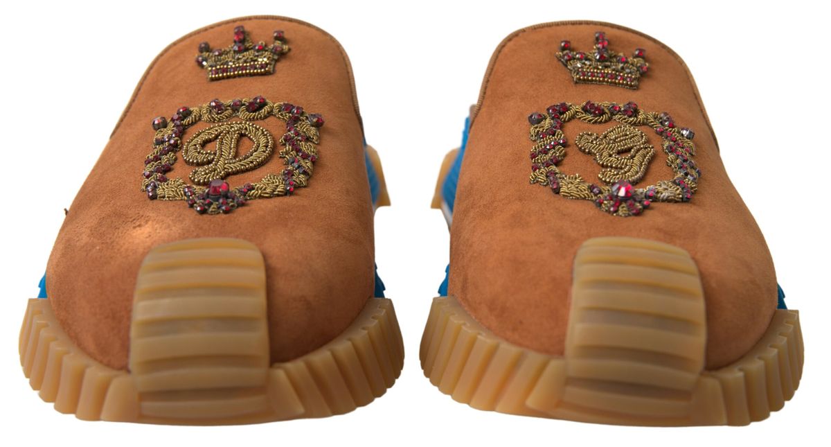 Dolce &amp; Gabbana Brown Suede Crown Logo NS1 Slides Sandals