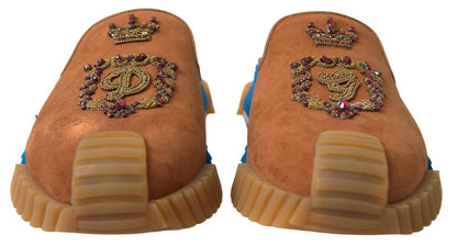 Dolce &amp; Gabbana Brown Suede Crown Logo NS1 Slides Sandals