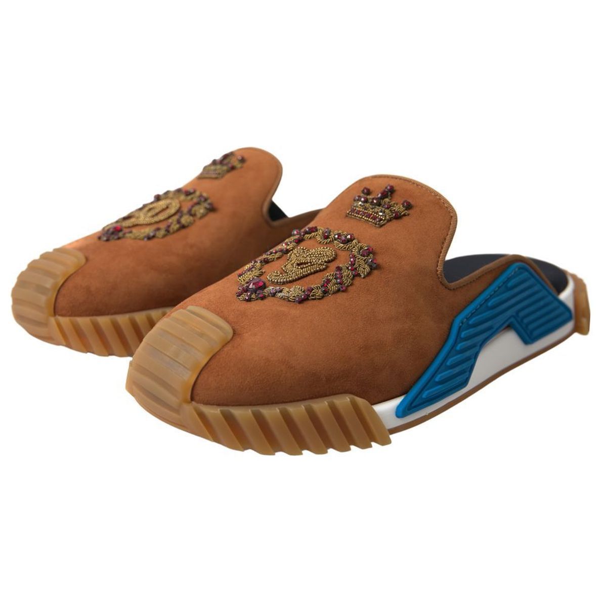 Dolce &amp; Gabbana Brown Suede Crown Logo NS1 Slides Sandals