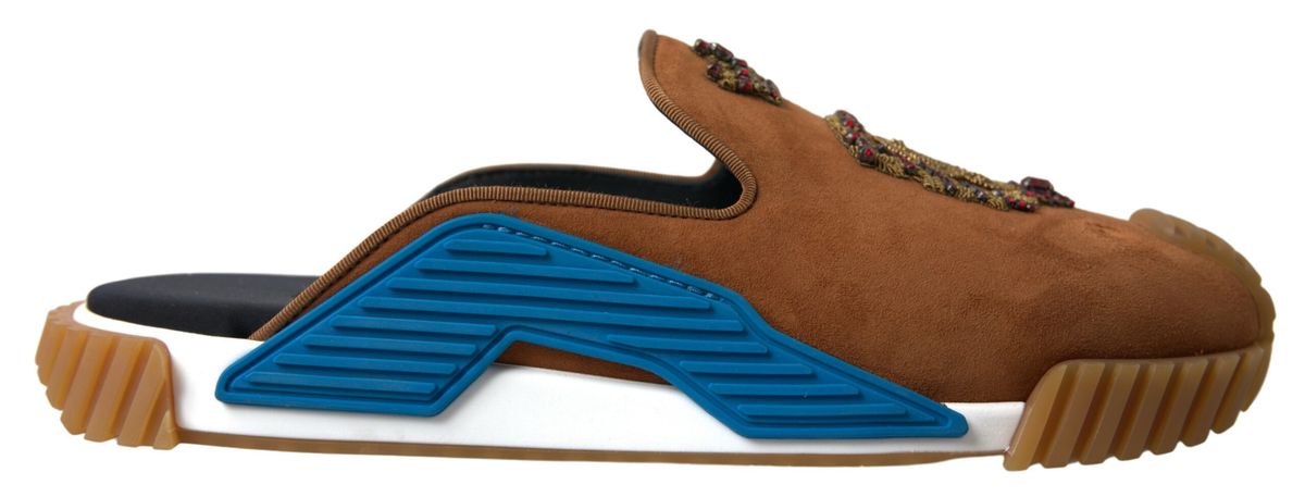 Dolce &amp; Gabbana Brown Suede Crown Logo NS1 Slides Sandals