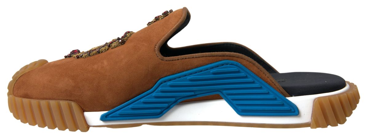 Dolce &amp; Gabbana Brown Suede Crown Logo NS1 Slides Sandals