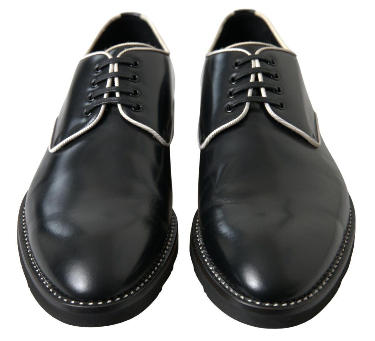 Dolce &amp; Gabbana Black White Leather Formal Shoes