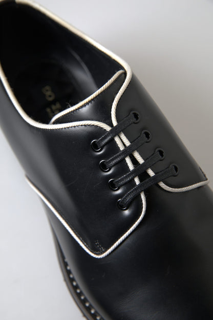 Dolce &amp; Gabbana Black White Leather Formal Shoes