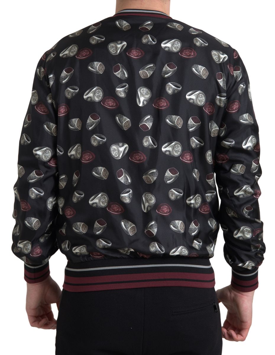 Dolce &amp; Gabbana Black Ring Print Silk Crewneck Sweater