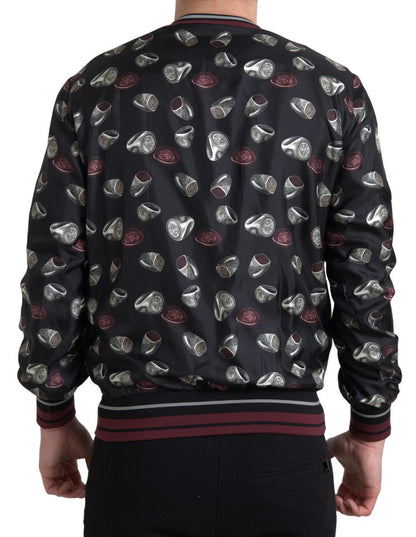 Dolce &amp; Gabbana Black Ring Print Silk Crewneck Sweater