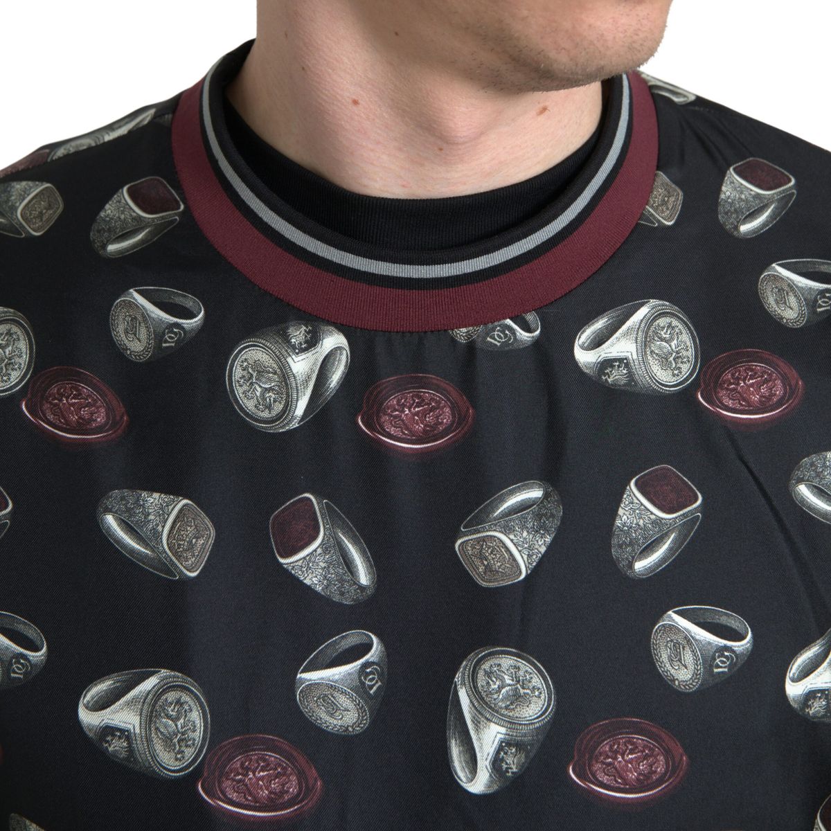 Dolce &amp; Gabbana Black Ring Print Silk Crewneck Sweater