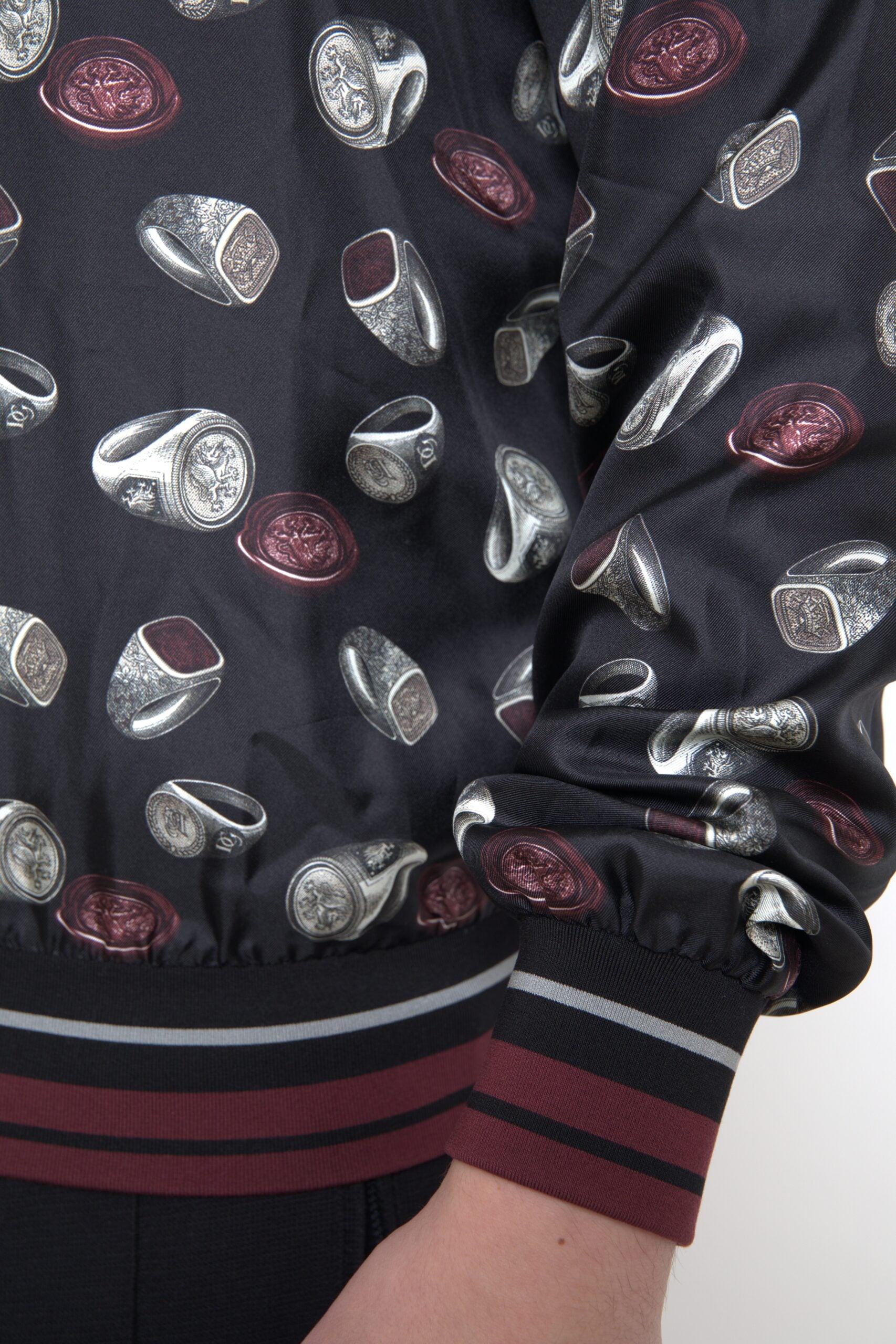 Dolce &amp; Gabbana Black Ring Print Silk Crewneck Sweater