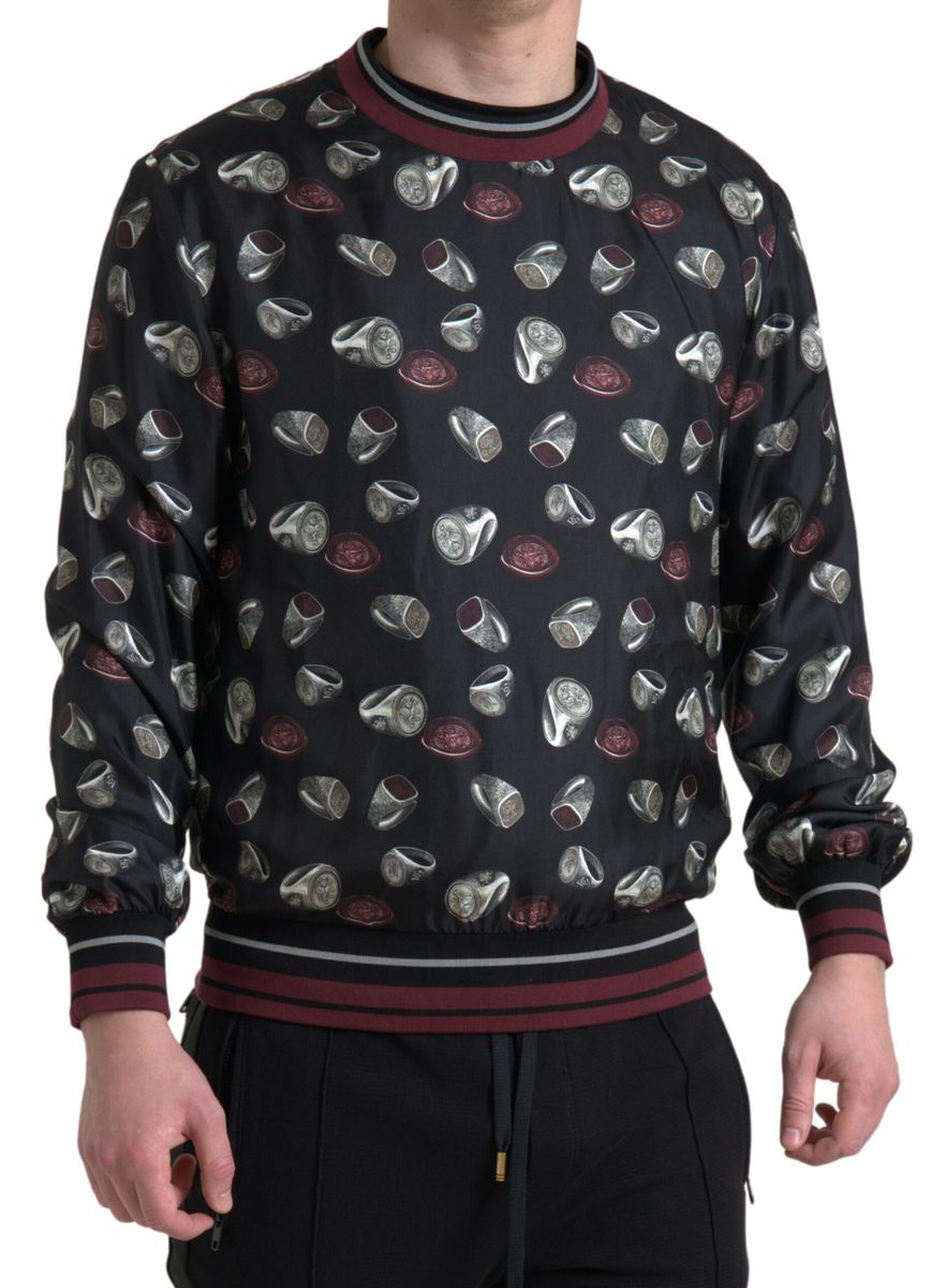 Dolce &amp; Gabbana Black Ring Print Silk Crewneck Sweater