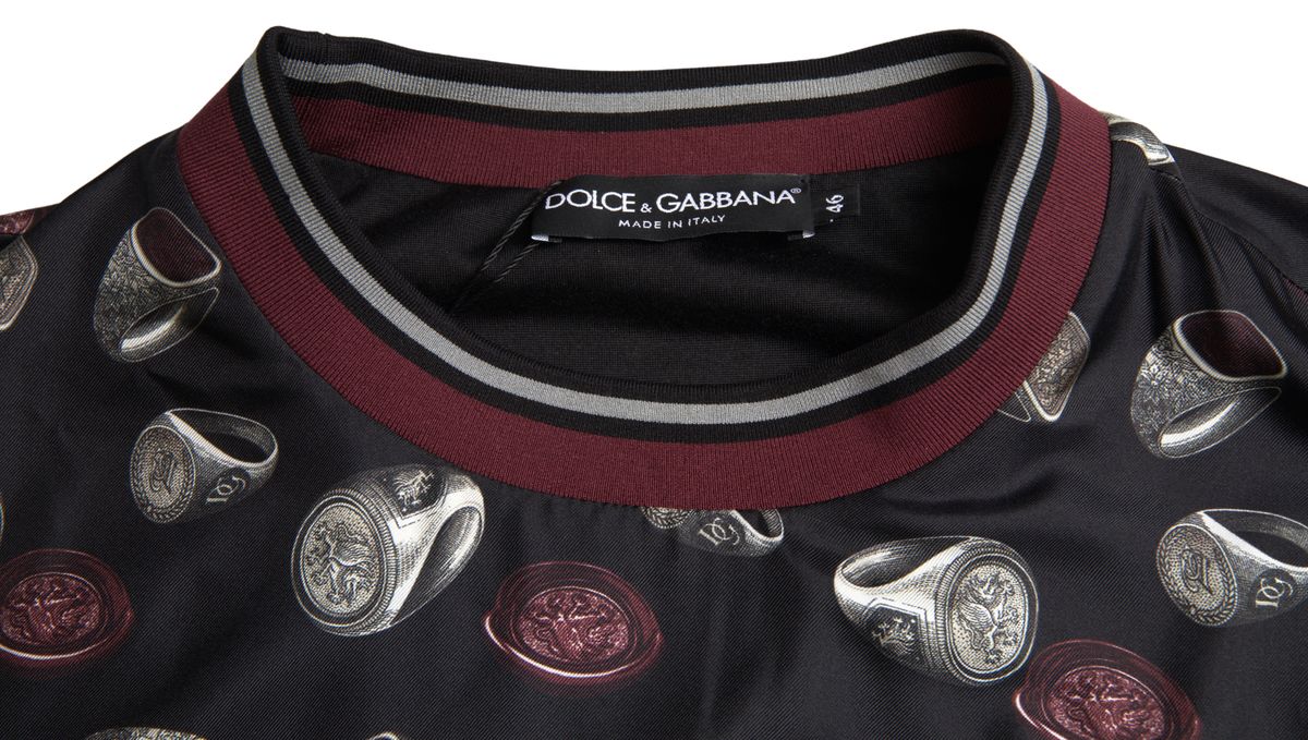 Dolce &amp; Gabbana Black Ring Print Silk Crewneck Sweater