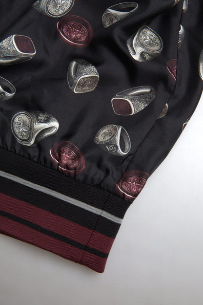 Dolce &amp; Gabbana Black Ring Print Silk Crewneck Sweater