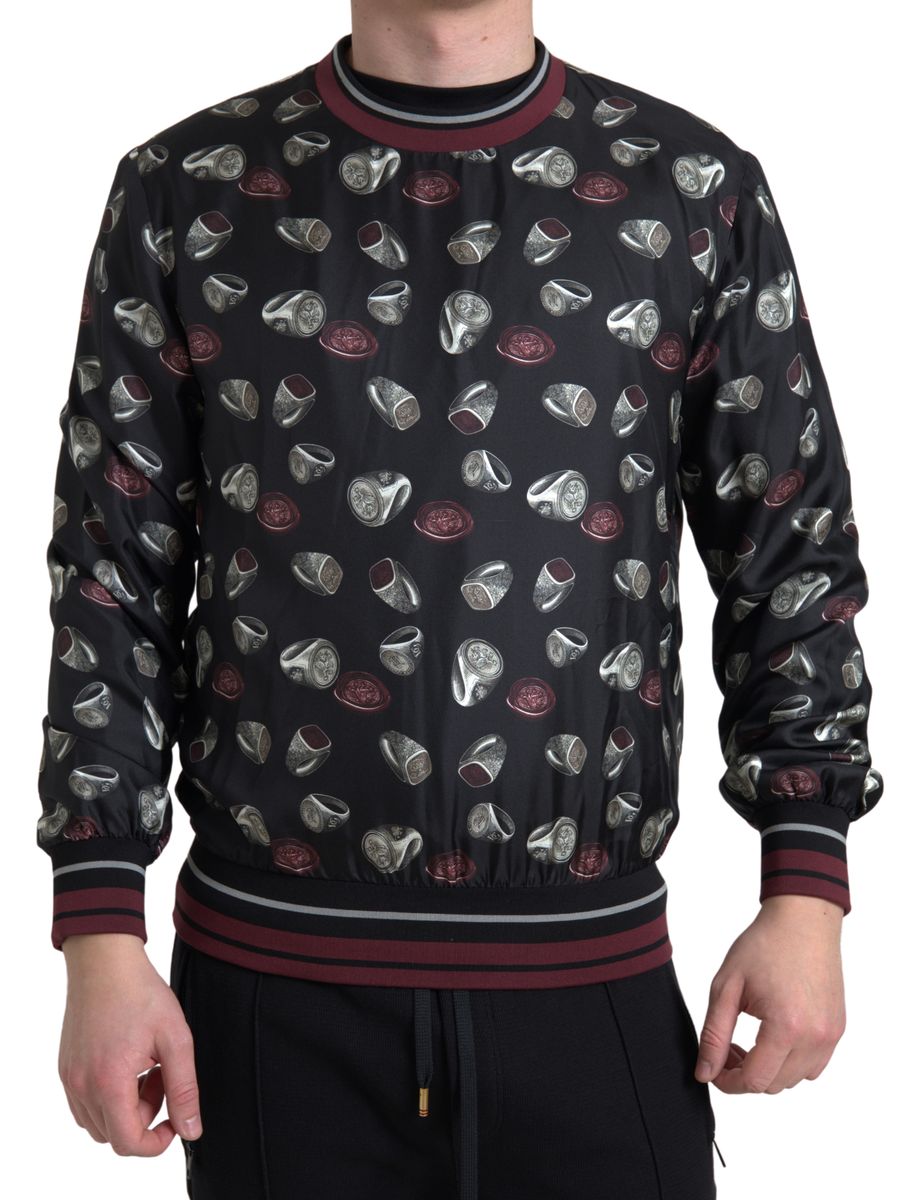 Dolce &amp; Gabbana Black Ring Print Silk Crewneck Sweater