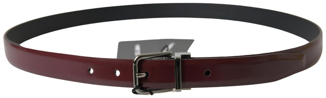 Dolce &amp;amp; Gabbana Bordeaux läderbälte med silverfärgat metallspänne