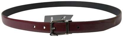 Dolce &amp;amp; Gabbana Bordeaux läderbälte med silverfärgat metallspänne