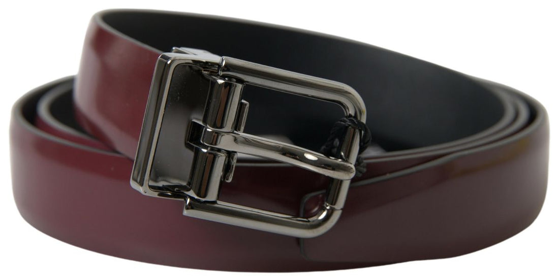 Dolce &amp;amp; Gabbana Bordeaux läderbälte med silverfärgat metallspänne