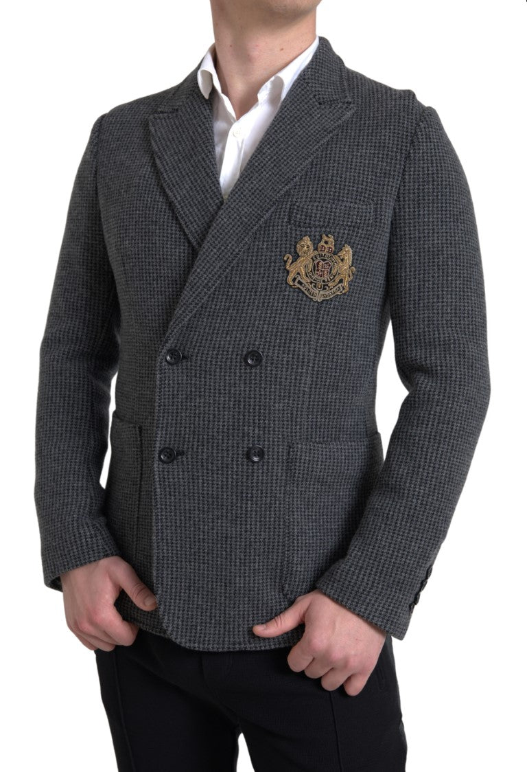 Dolce &amp;amp; Gabbana Grå Dubbelknäppt Kavaj med Broderi och Logotyp