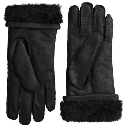 Dolce &amp;amp; Gabbana Svarta Läderpäls Korta Händer Mitten Herrhandskar