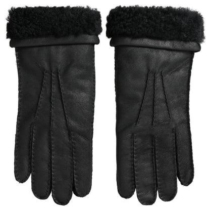 Dolce &amp;amp; Gabbana Svarta Läderpäls Korta Händer Mitten Herrhandskar