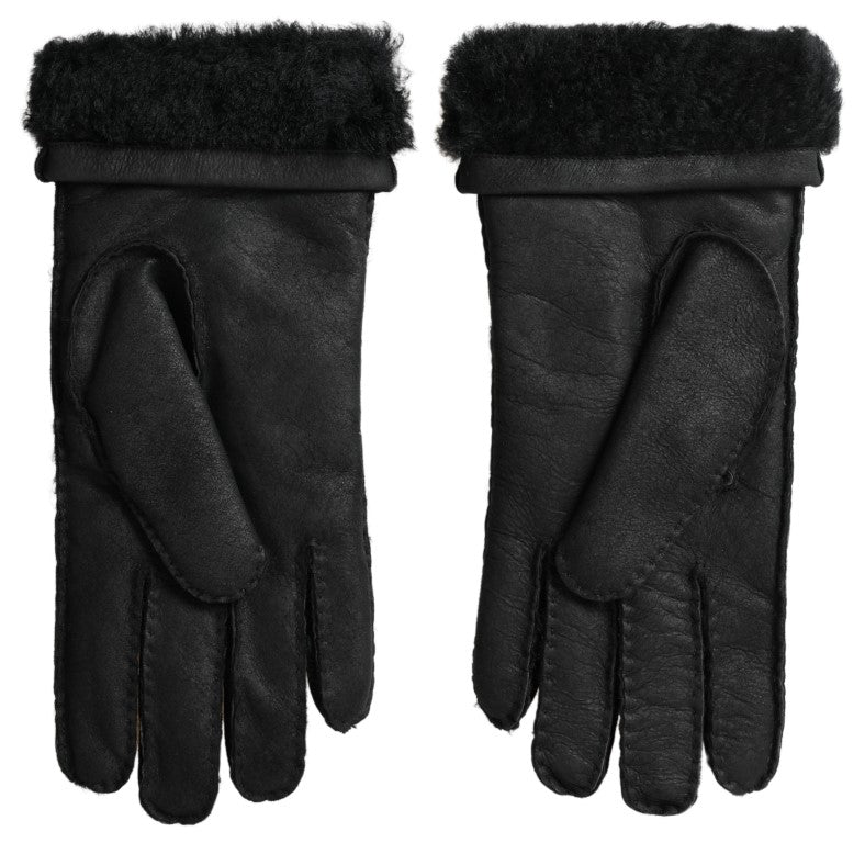 Dolce &amp;amp; Gabbana Svarta Läderpäls Korta Händer Mitten Herrhandskar