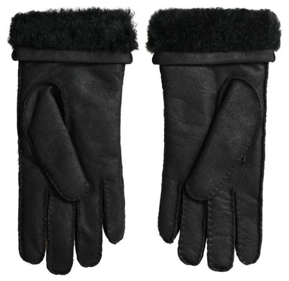 Dolce &amp;amp; Gabbana Svarta Läderpäls Korta Händer Mitten Herrhandskar
