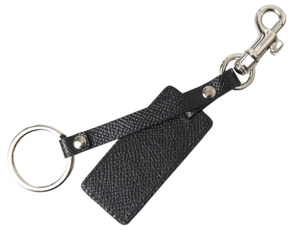 Dolce &amp;amp; Gabbana Svart DG-logotyp Läder Silver Metallnyckelring