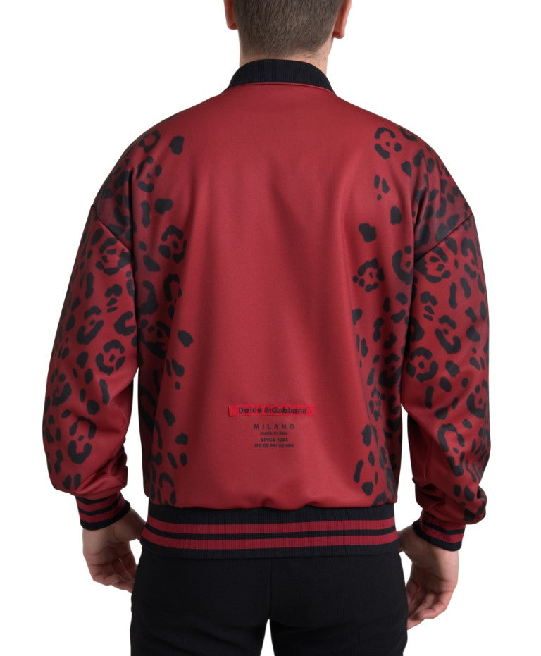 Dolce &amp;amp; Gabbana Röd Leopardfärgad Polyester Bomberjacka med Hel Dragkedja