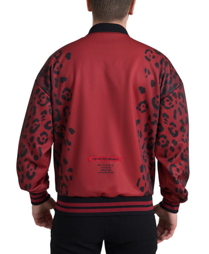 Dolce &amp; Gabbana Red Leopard Polyester Bomber Full Zip  Jacket