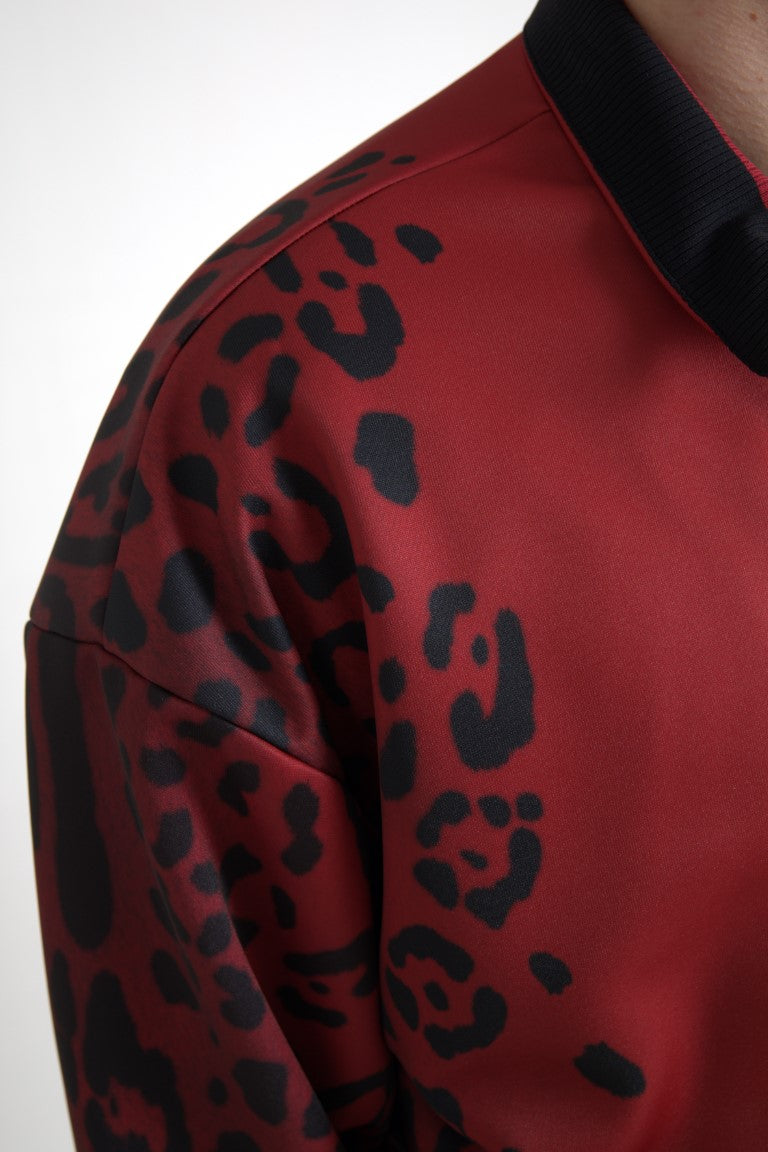 Dolce &amp; Gabbana Red Leopard Polyester Bomber Full Zip  Jacket