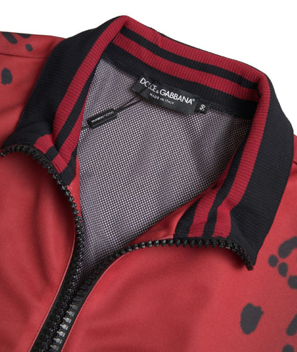 Dolce &amp; Gabbana Red Leopard Polyester Bomber Full Zip  Jacket