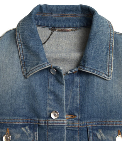 Dolce &amp; Gabbana Blue Washed Cotton Stretch Denim Men Jacket