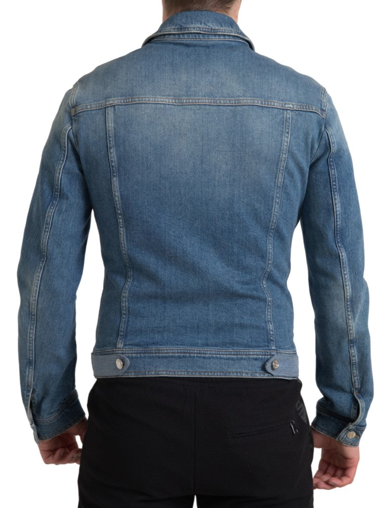 Dolce &amp; Gabbana Blue Washed Cotton Stretch Denim Men Jacket