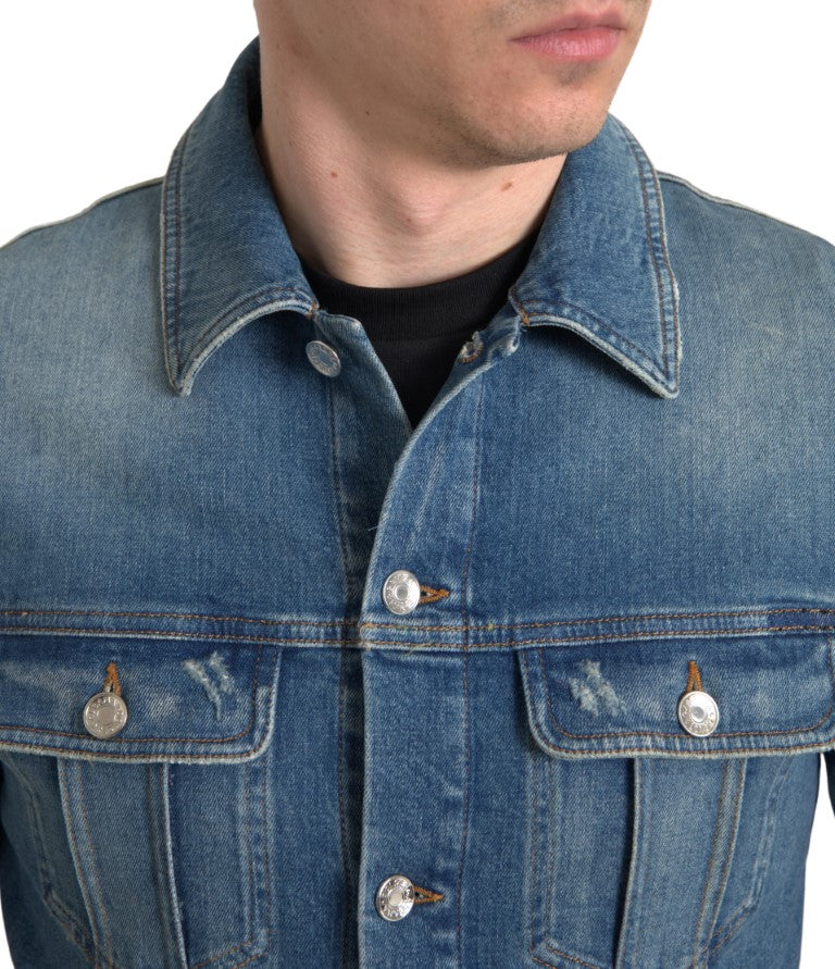 Dolce &amp; Gabbana Blue Washed Cotton Stretch Denim Men Jacket