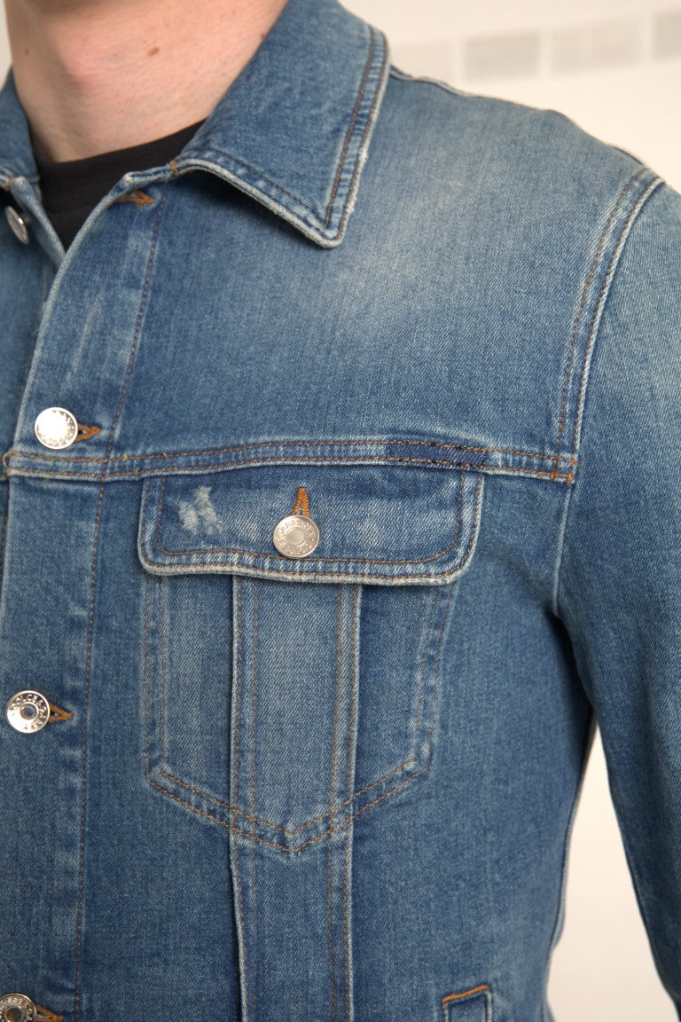 Dolce &amp; Gabbana Blue Washed Cotton Stretch Denim Men Jacket